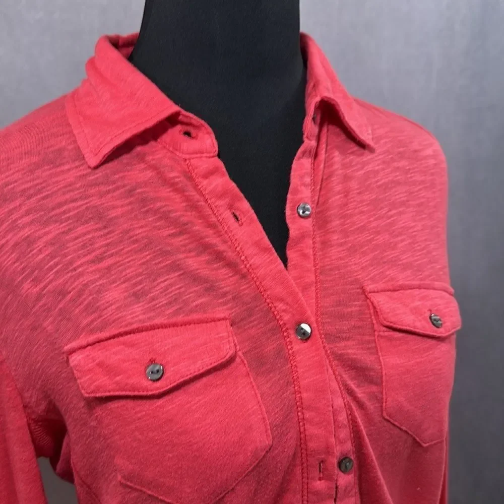 Aeropostale Coral Button-Up Long Sleeve Top